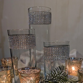 Diamond Wrap Silver - Event Rentals - Diamond wrap centerpiece Bling