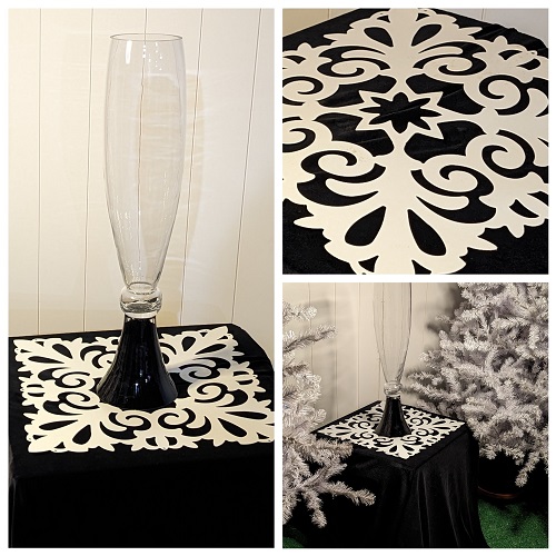 Under Centerpiece Damask Square Tile - Event Rentals - White Damask Square Decor