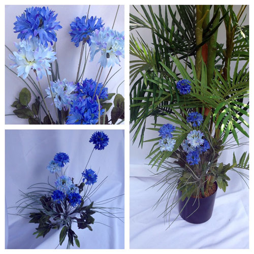 Bachelor Button Mixed Bush - Greenery & Floral - affordable artificial blue flowers